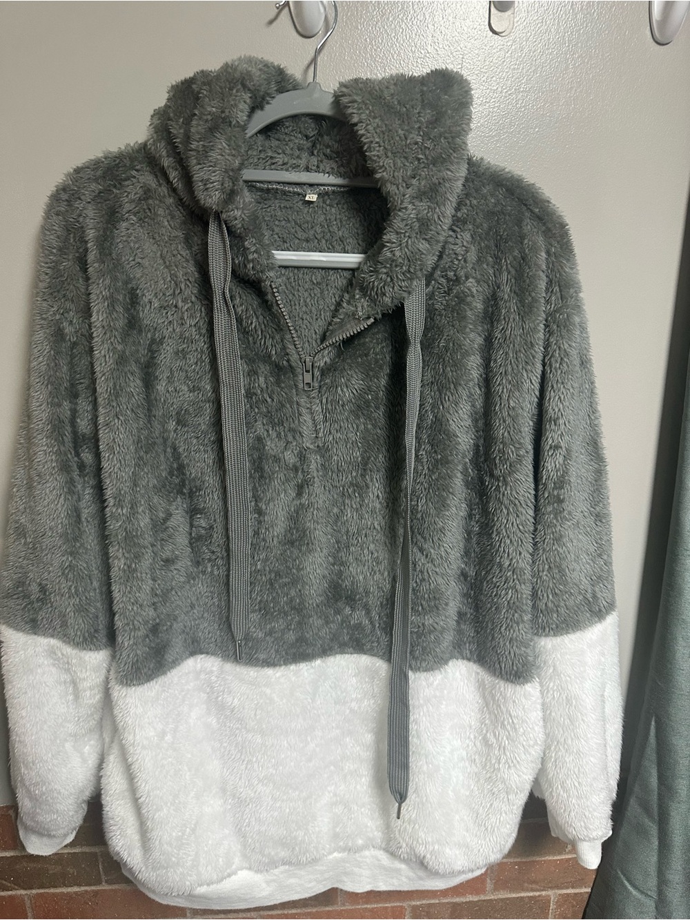 Cozy Two-Tone Gray and White Fuzzy Hoodie Sweater